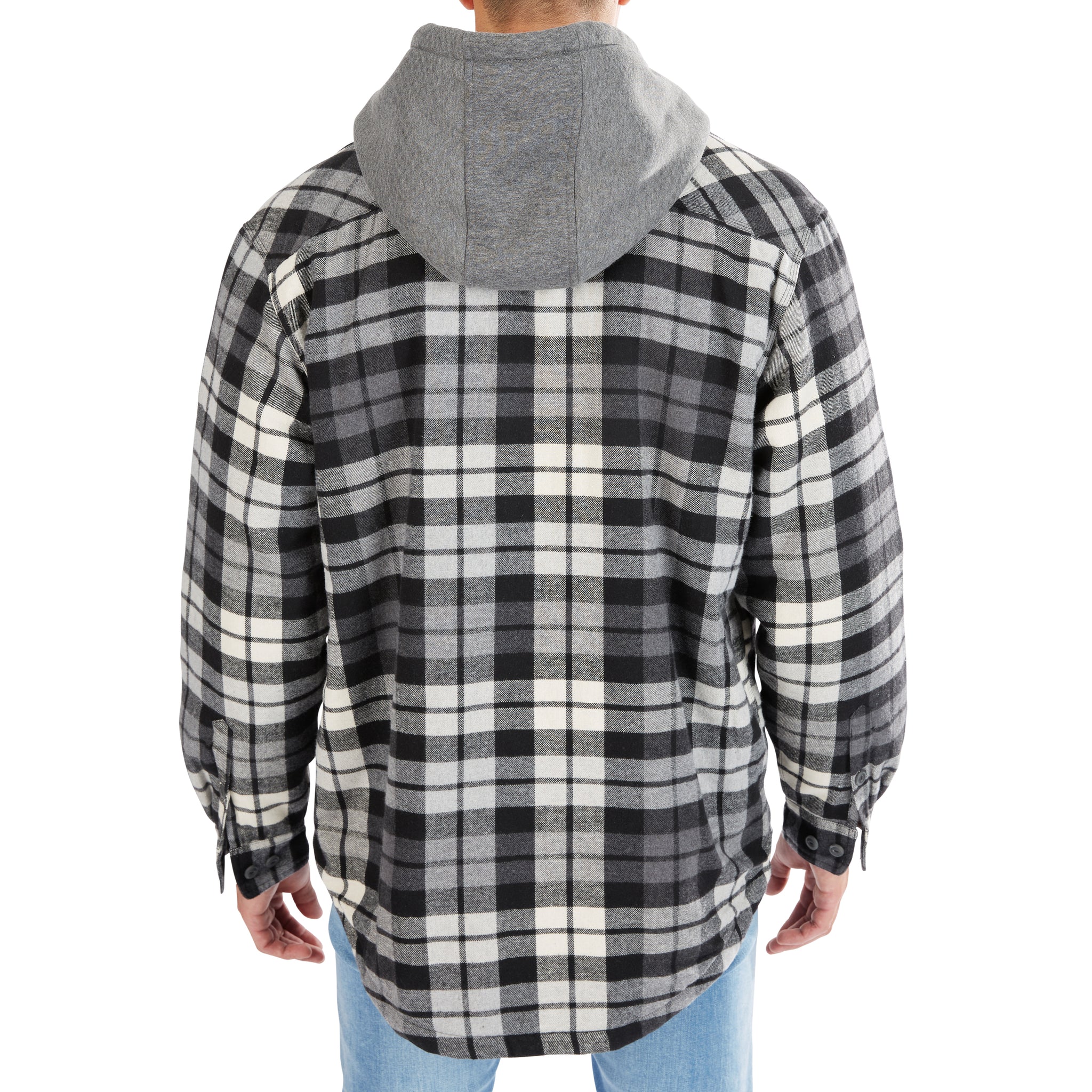 SHERPA-LINED HOODED FLANNEL SHIRT-JACKET