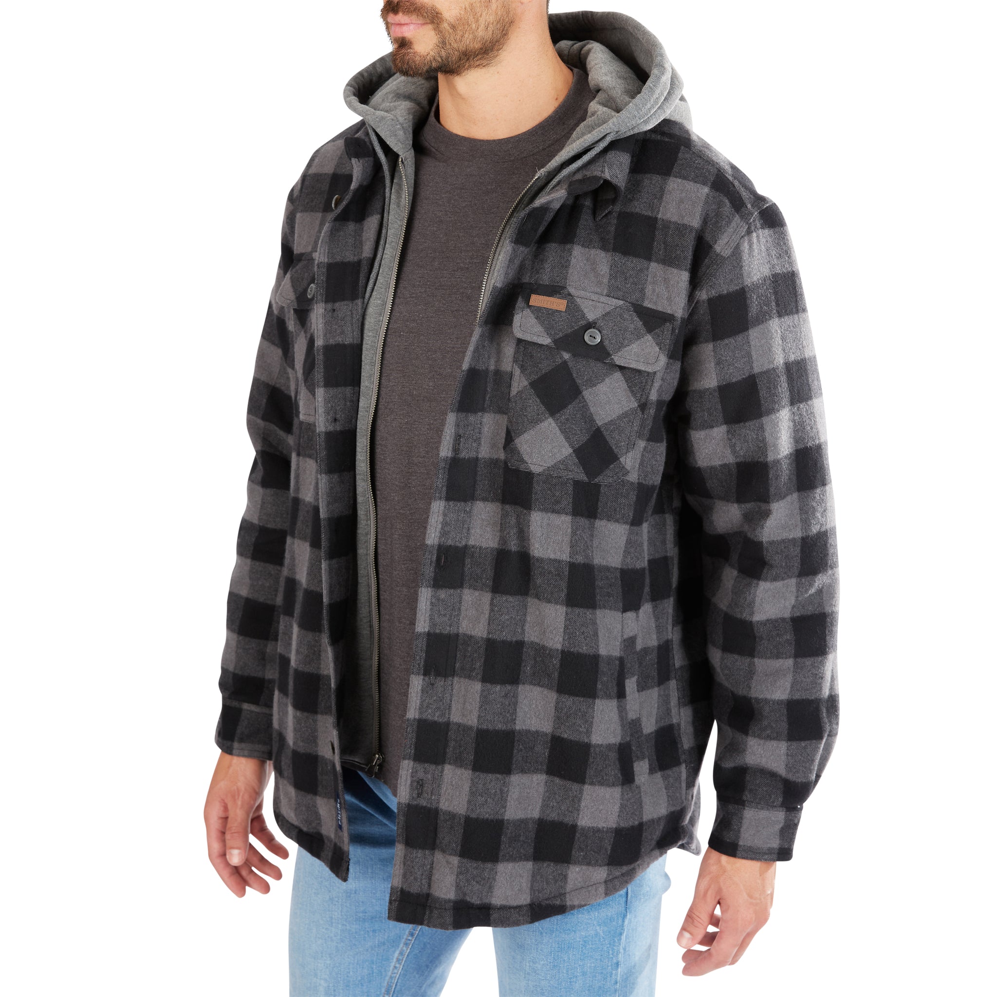 SHERPA-LINED HOODED FLANNEL SHIRT-JACKET