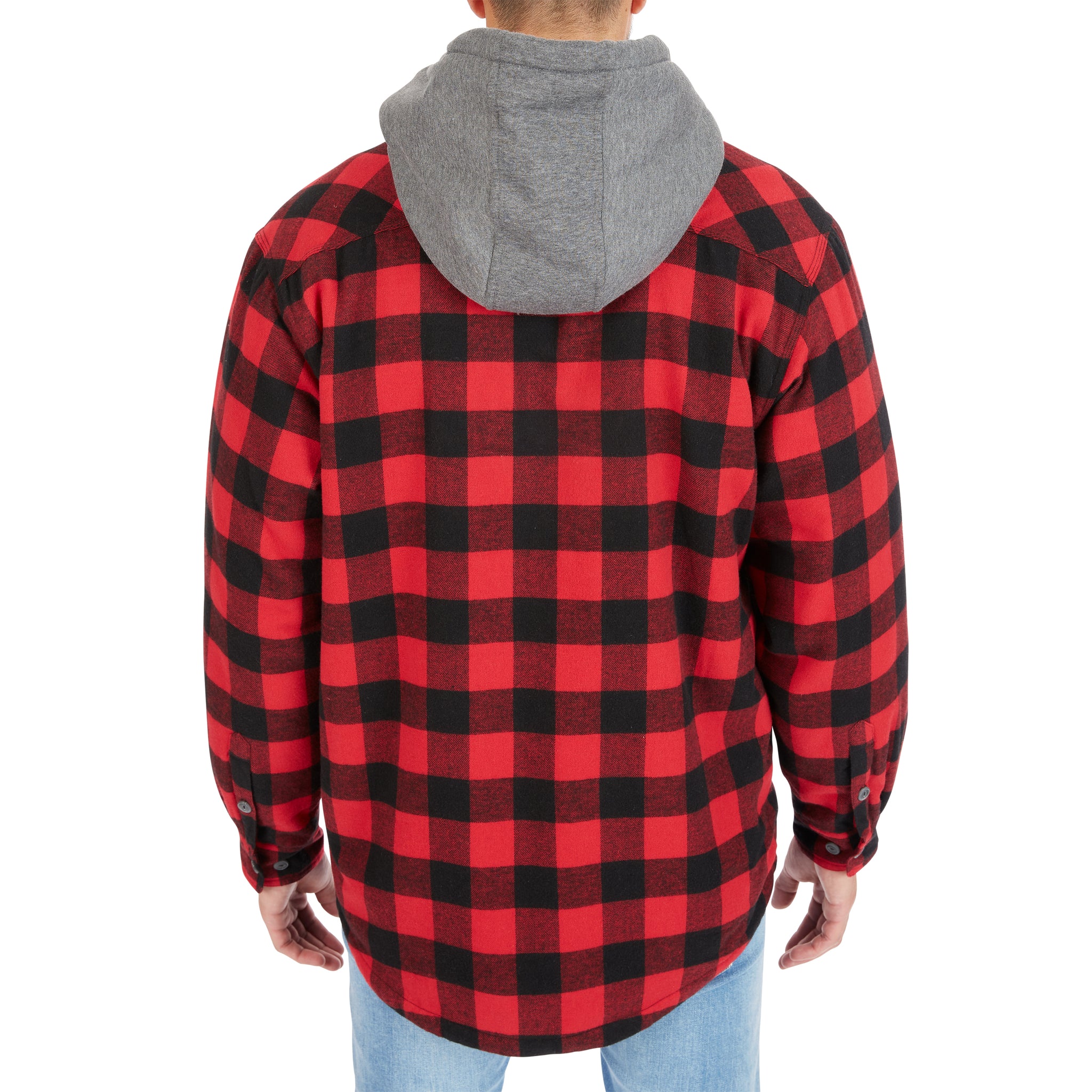 SHERPA-LINED HOODED FLANNEL SHIRT-JACKET