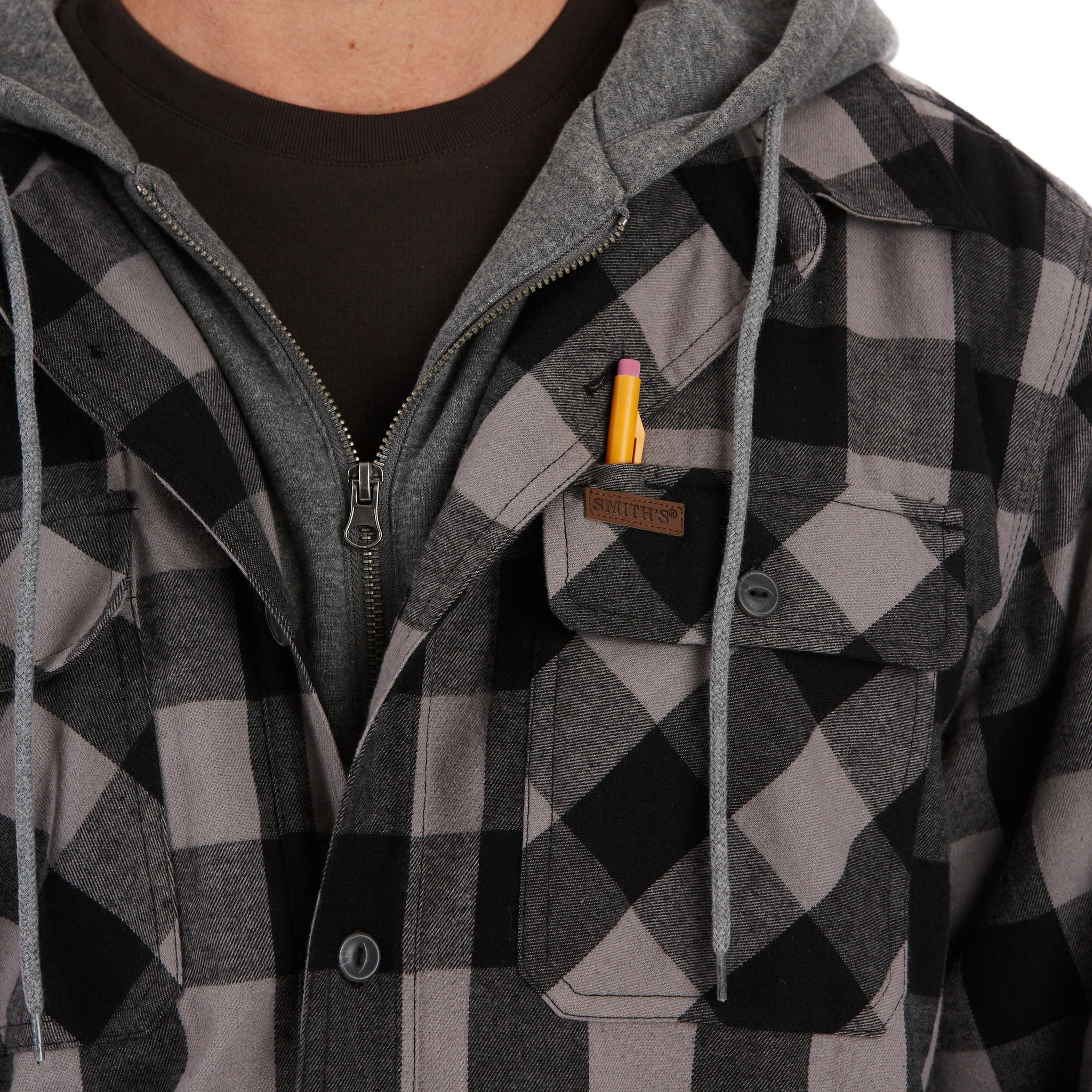SHERPA-LINED HOODED FLANNEL SHIRT-JACKET