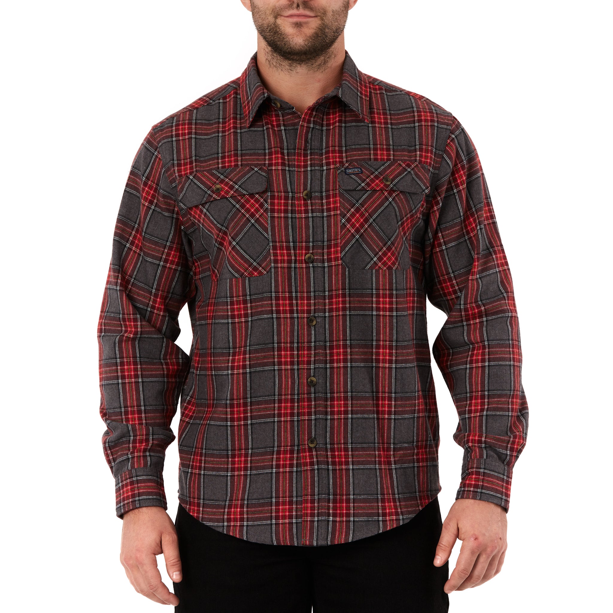 LONG SLEEVE 2-POCKET PLAID FLANNEL SHIRT WITH PEN-SLOT