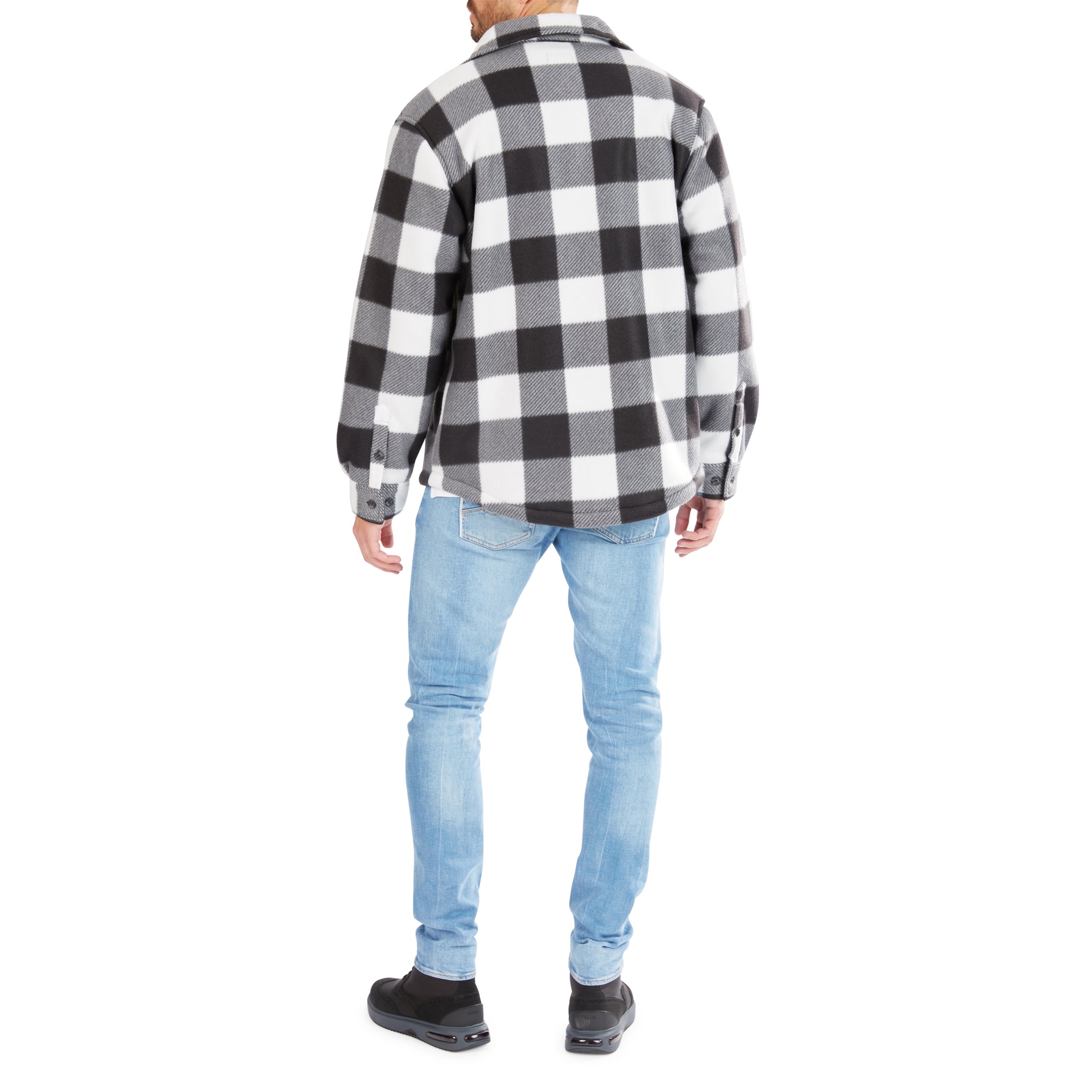 SHERPA-LINED PLAID FLEECE SHIRT JACKET