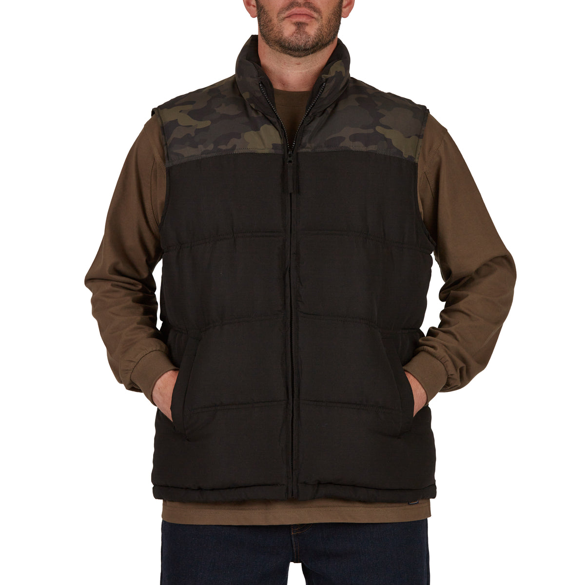 CAMO PRINTED DOUBLE INSULATED PUFFER VEST