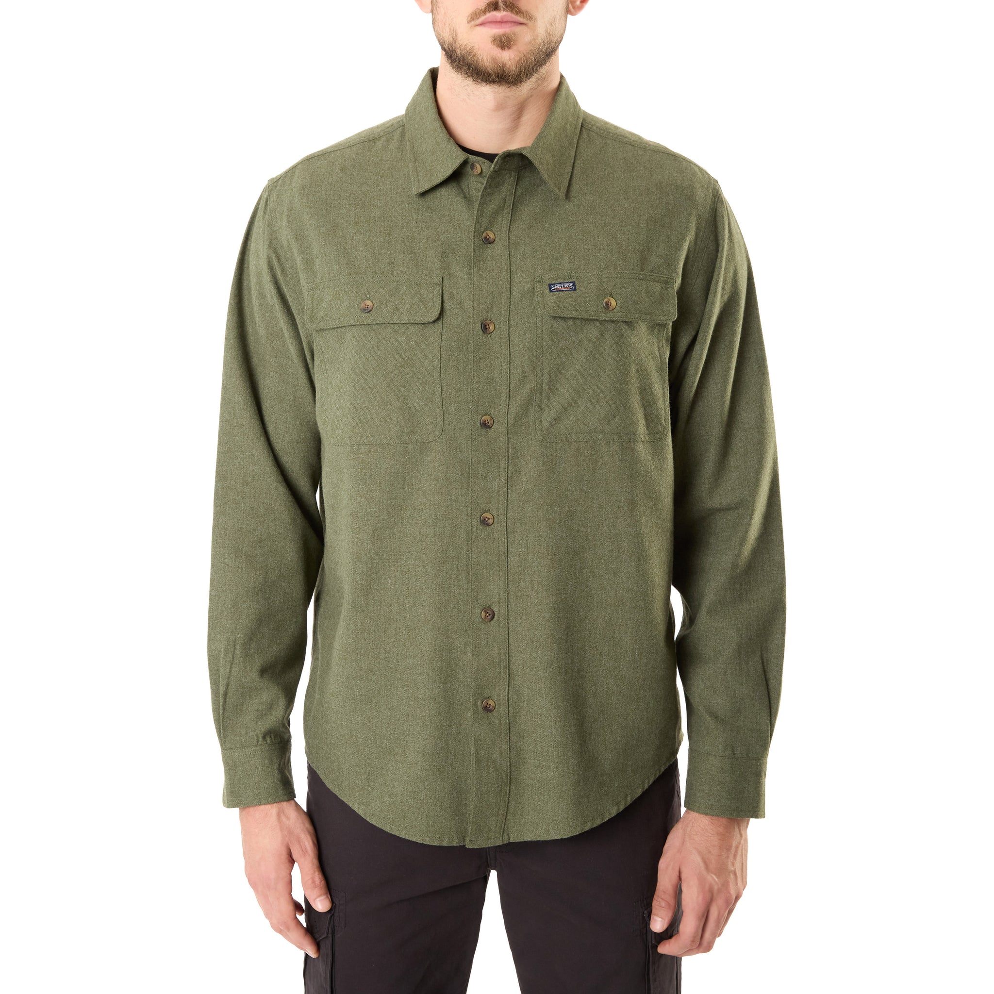 LONG SLEEVE 2-POCKET SOLID HEATHER FLANNEL SHIRT WITH PEN-SLOT