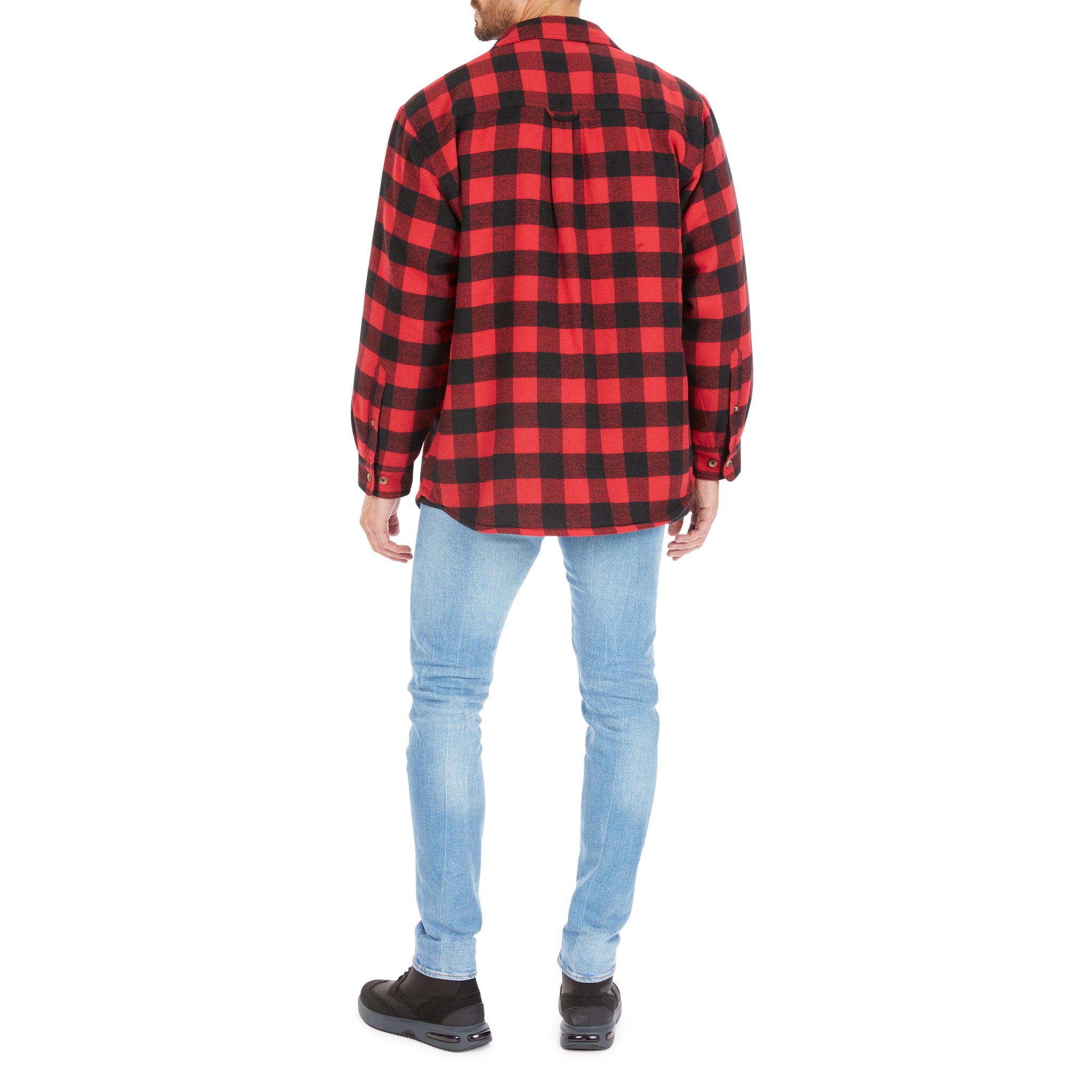 ZIP-FRONT SHERPA-LINED FLANNEL SHIRT JACKET