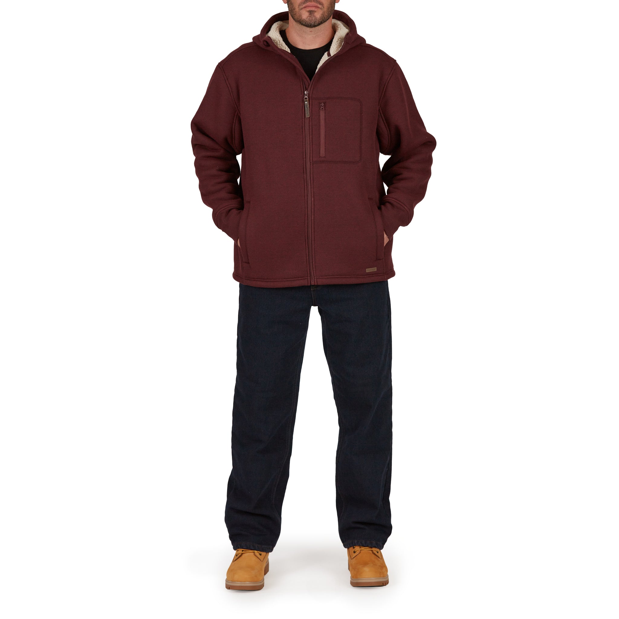SHERPA-LINED HEATHERED THERMAL HOODED FULL-ZIP SHIRT-JACKET