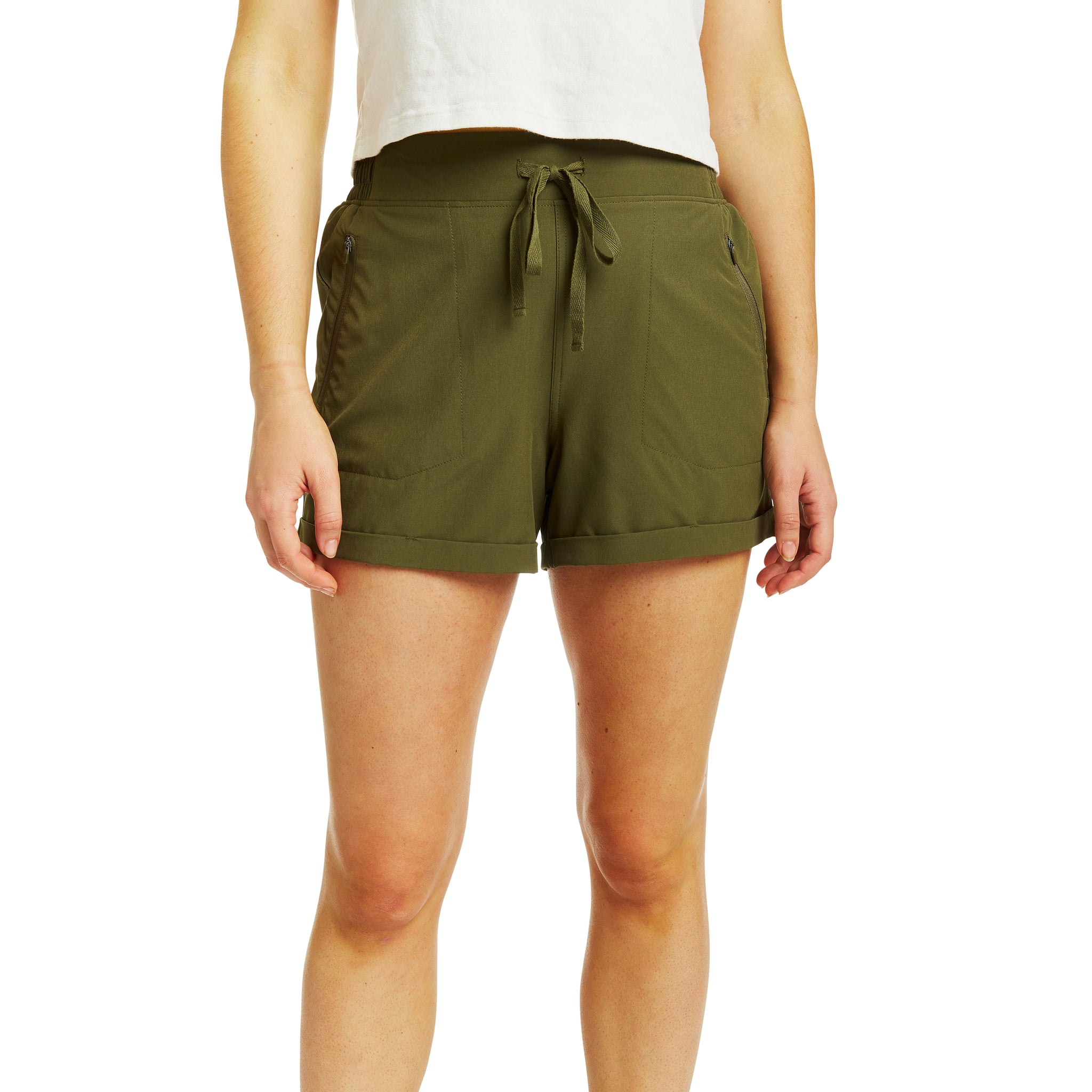 PULL-ON CUFFED SHORT WITH ZIPPERED POCKETS