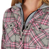 HOODED LONG SLEEVE FLANNEL PLAID SHIRT WITH ZIP HOOD INSET AND TWO FLAP POCKETS