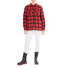 SHERPA-LINED FLANNEL PLAID SHIRT JACKET WITH POCKETS